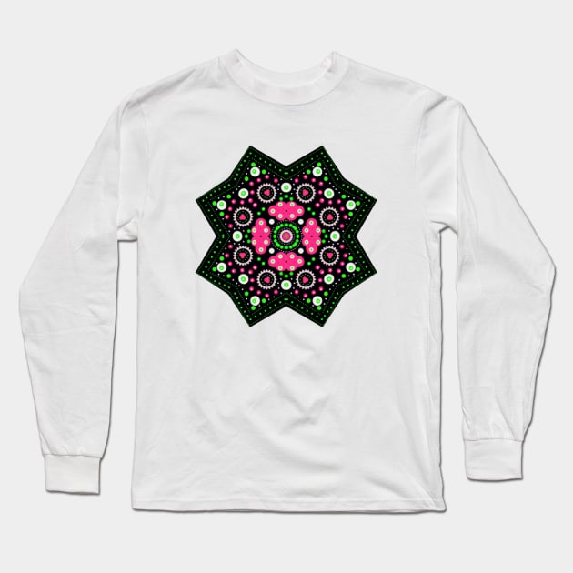 Eight-Pointed Mandala Green-Pink-White Long Sleeve T-Shirt by GermainArtistry